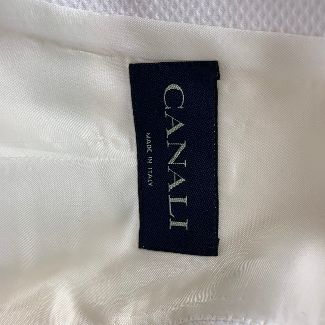 CANALI Talla 44 Chaleco de esmoquin de algodón tejido blanco