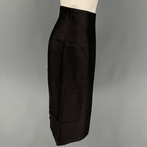VERSACE Size 8 Black Wool Silk Pencil Below Knee Skirt