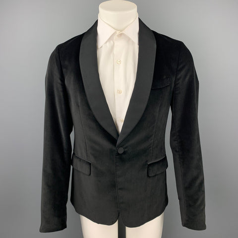 GUCCI Talla 38 Abrigo deportivo regular con cuello chal de terciopelo negro