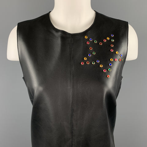ESCADA Taille 6 Robe droite cloutée en cuir noir de couleur étoile gemme