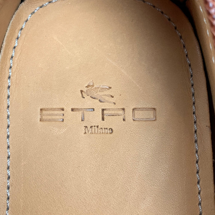 ETRO Size 8 Cognac Embossed Leather Drivers Loafers