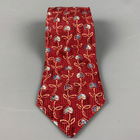 ERMENEGILDO ZEGNA Burgundy Abstrack Floral Silk Tie