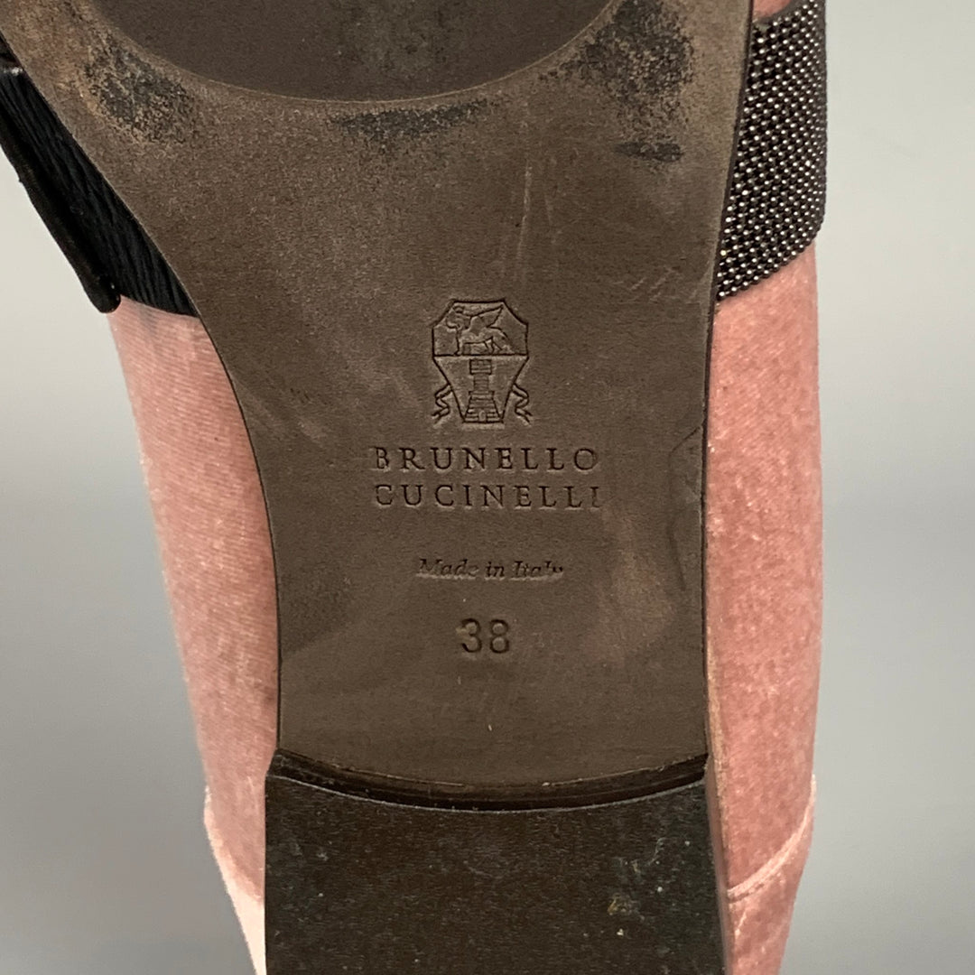 BRUNELLO CUCINELLI Size 8 Pink Gunmetal Velvet Slip On Flats