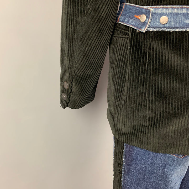 Vintage GAULTIER JEANS Size 40 Black Corduroy Denim Overlay Notch Lapel Suit