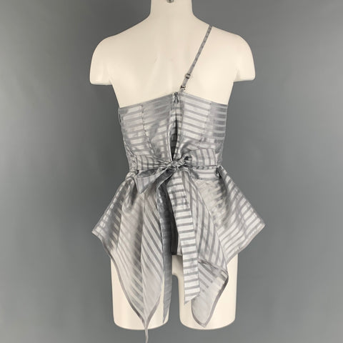 ARTISANS ANGKOR Size M Silver See Through Silk Stripe Peplum Casual Top
