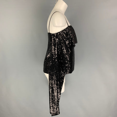 PRABAL GURUNG Size 0 Black Polyester Sequined Draped Dress Top