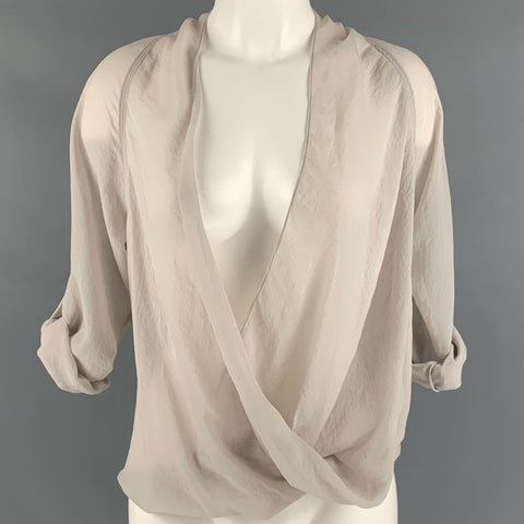 HELMUT LANG Taille S Gris Polyester Voir à travers le haut décontracté à col en V