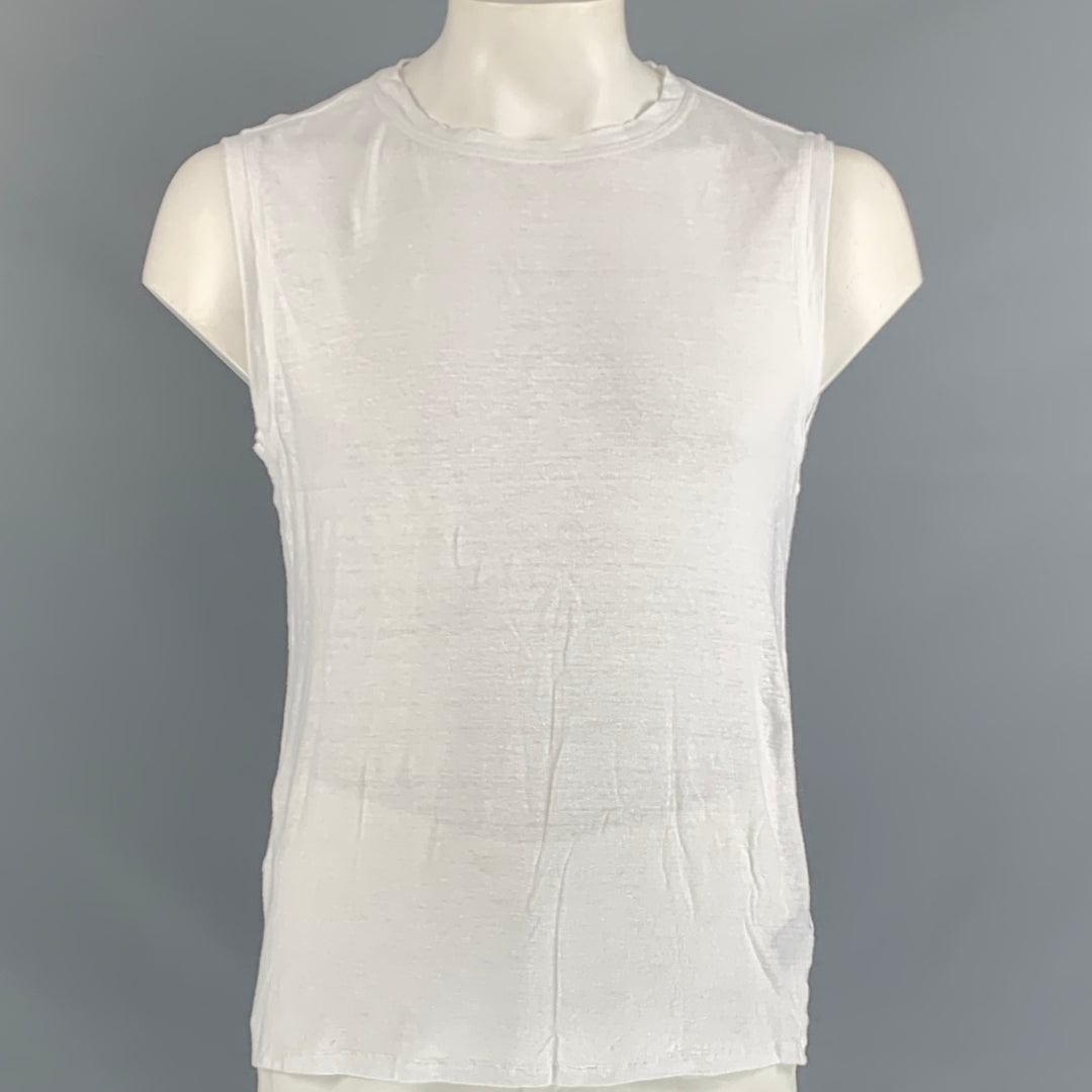 ISABEL MARANT Size XL White Linen Sleeveless T-shirt