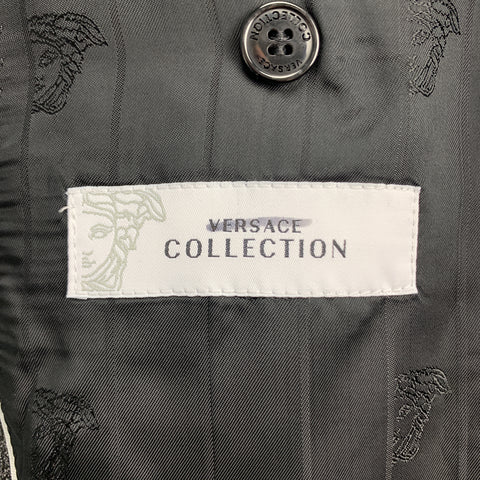 VERSACE COLLECTION Size 44 Charcoal & Black Metallic Print Sport Coat