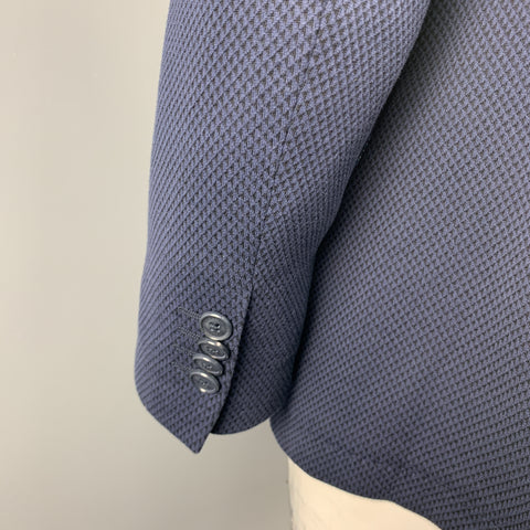 ETRO Size 44 Navy Textured Long Cotton Notch Lapel Sport Coat
