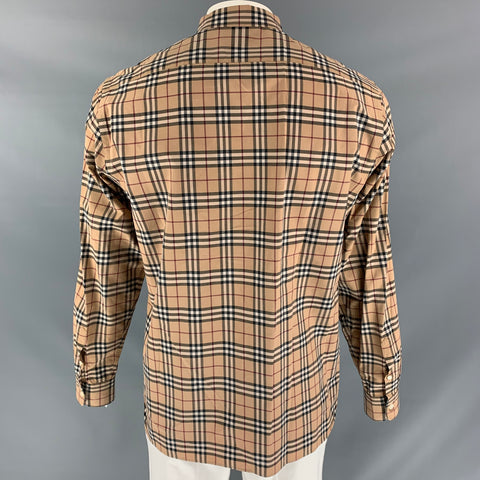 BURBERRY LONDON Size XL Tan Multicolour Plaid Cotton Long Sleeve Shirt