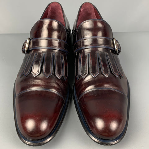 LOUIS VUITTON Size 11.5 Burgundy Antique Leather Monk Strap Loafers