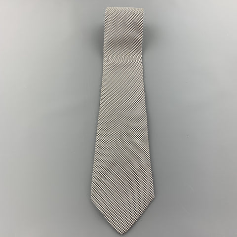 BRIONI Black & White Micro Plaid Silk Tie