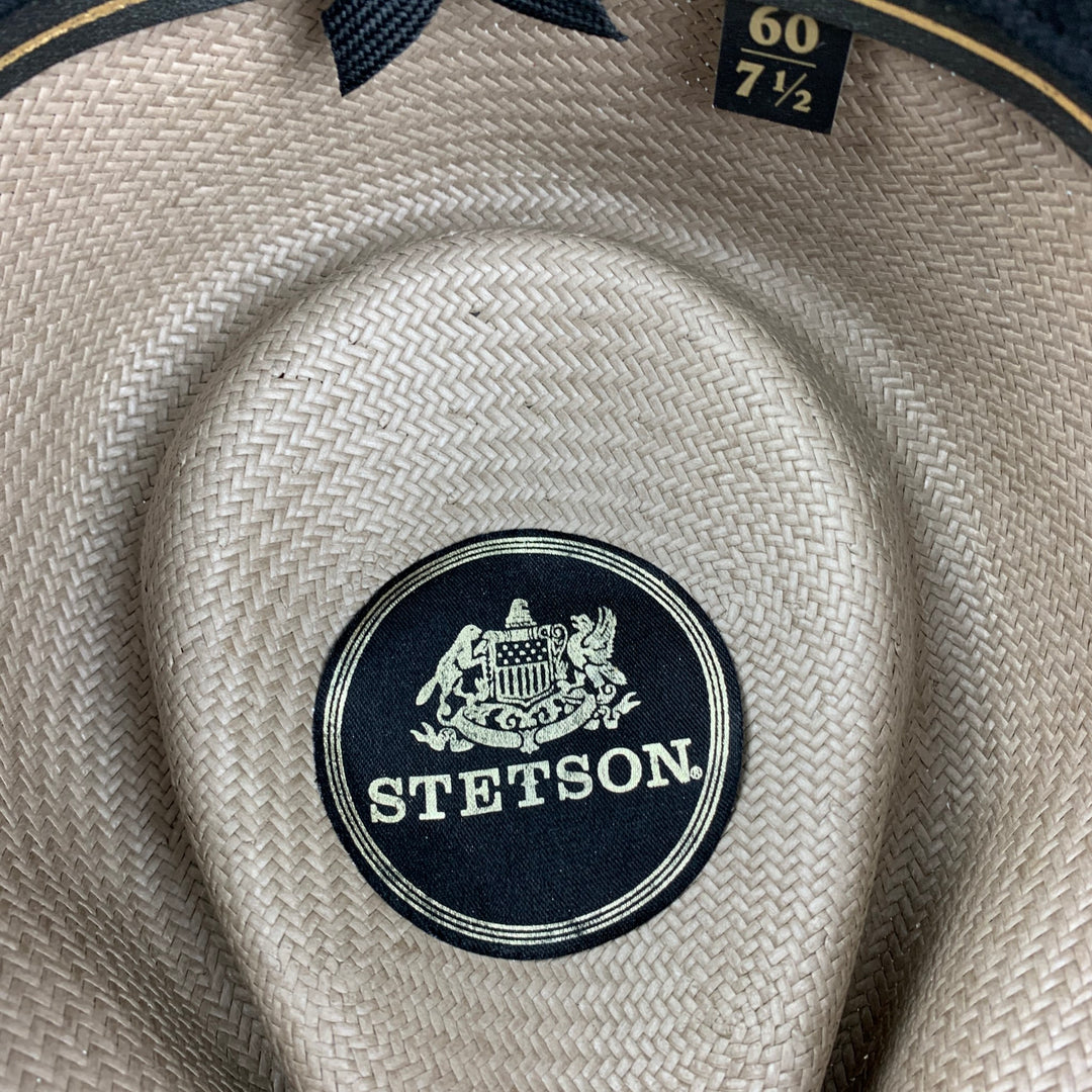 STETSON Size 7.5 Light Gray Straw Ribbon Fedora Hat