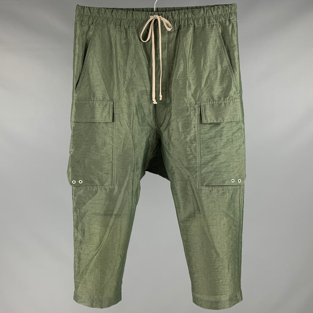 RICK OWENS SS23 Size 34 Green Linen Nylon Drop-Crotch Casual Pants