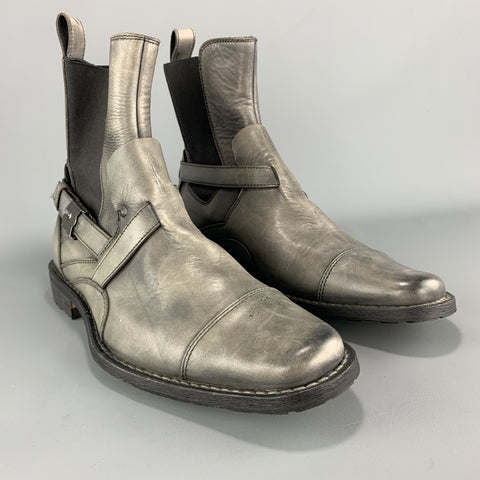 NEIL BARRETT Size 7 Gray Antique Leather Strap Detail Ankle Boots