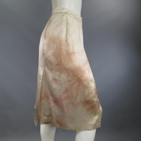PRADA US 4 / IT 40 Beige & Blush Marbled Silk Satin Pleated Wrap Skirt
