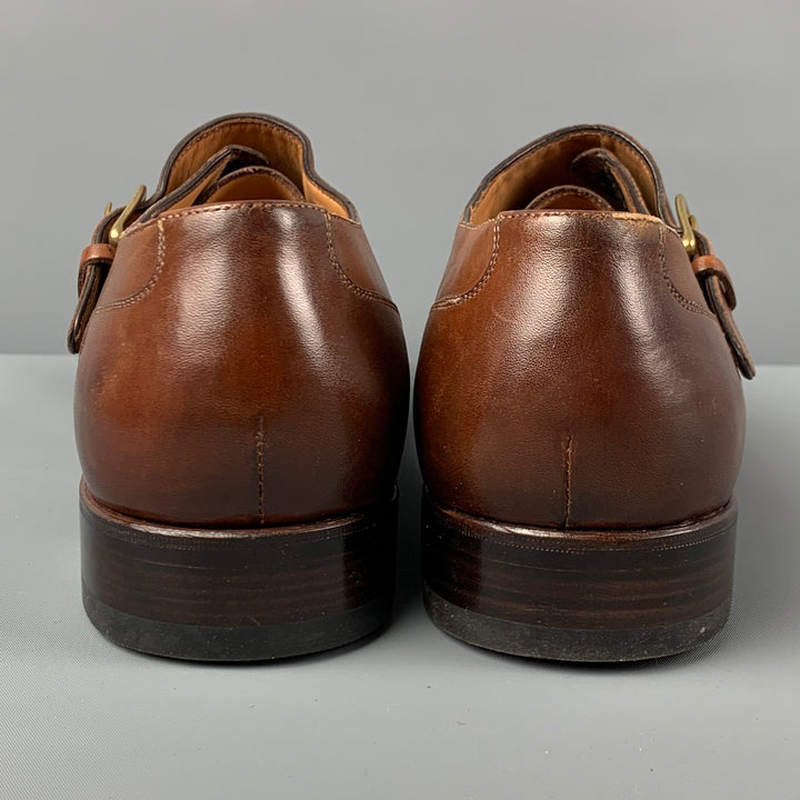 PAUL STUART Size 11 Tan Antique Leather Monk Strap Lace Up Shoes