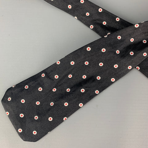 DUNHILL Black White Polka Dot Silk Bow Tie