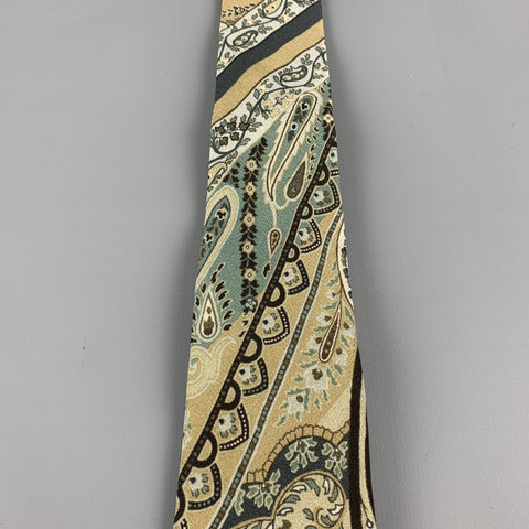 ETRO Cravate fine en soie motif cachemire bleu sarcelle et beige