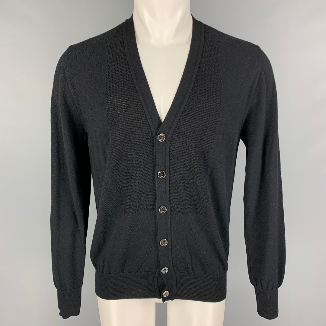 BURBERRY LONDON Talla M Cárdigan de punto extrafino de lana merino / viscosa negro