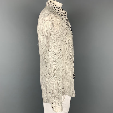 ROBERTO CAVALLI Size L White & Black Print Cotton / Silk Long Sleeve Shirt