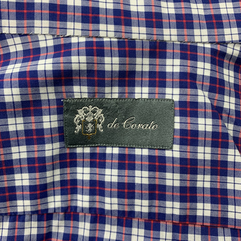 DE CORATO Size S Navy & Purple Plaid Cotton Button Up Long Sleeve Shirt