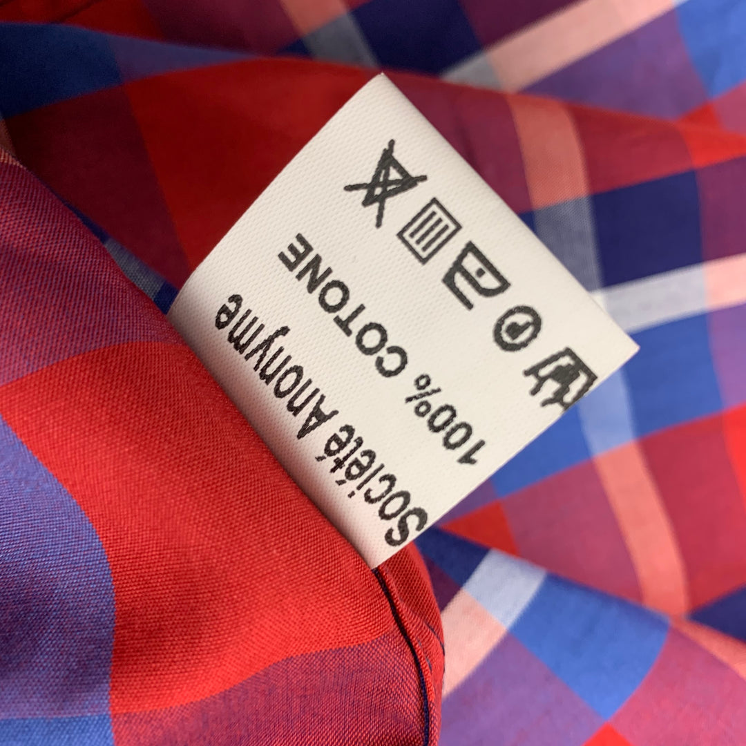 SOCIETE ANONYME Size XL Red & Blue Plaid Cotton Short Sleeve Shirt