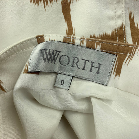 WORTH Taille 0 Jupe ceinturée en coton marbré blanc et marron