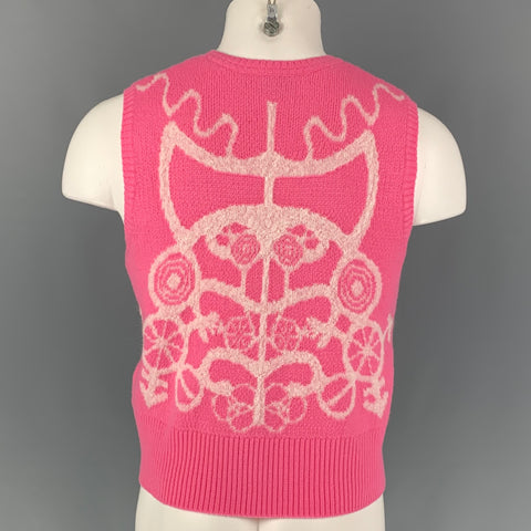 LOVERBOY by CHARLES JEFFREY Size M Pink White Hearts Merino Wool Vest