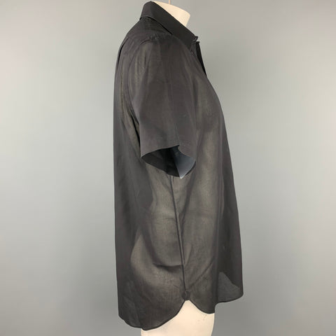TURNBULL & ASSER Size XL Black Cotton Button Down Short Sleeve Shirt