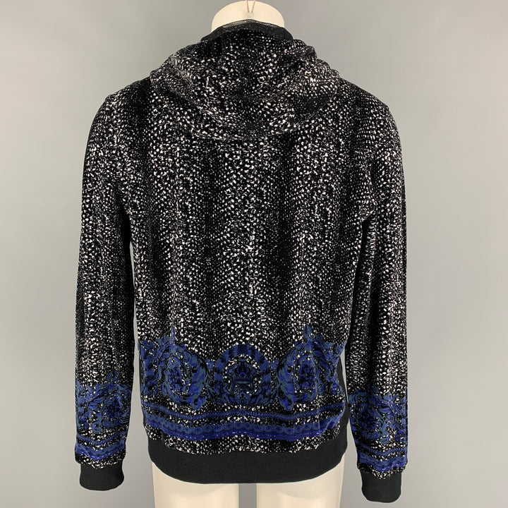 VERSACE Taille L Cardigan à capuche en coton/polyamide velours noir &amp; blanc