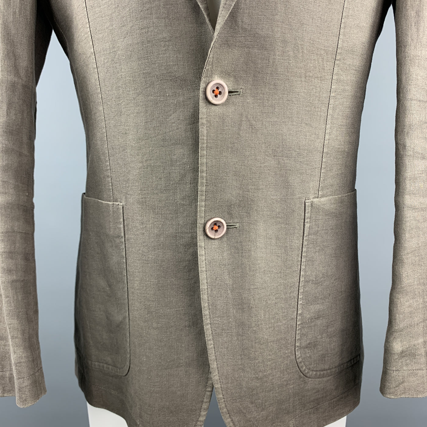 TALLIA Size 38 Taupe  Linen Notch Lapel Patch Pocket Sport Coat Jacket