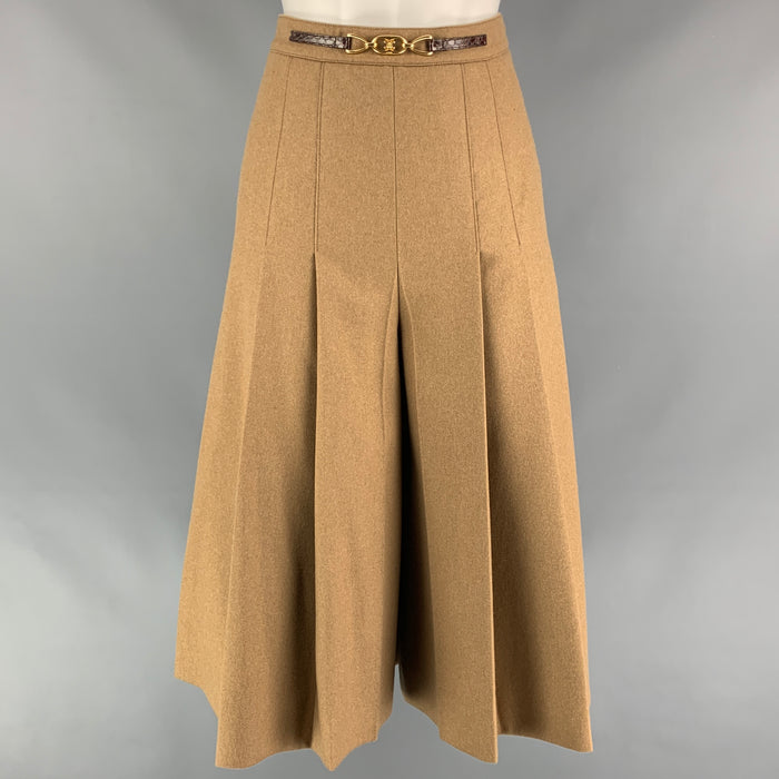 CELINE Size 2 Camel Pleated Wool Cropped Skirt Pants