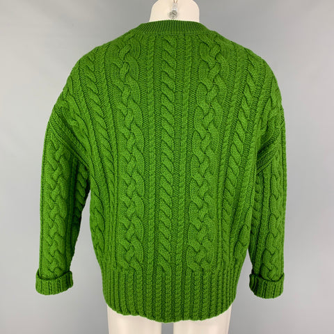 AMI by ALEXANDRE MATTIUSSI Jersey de cuello redondo de lana de punto trenzado verde talla M