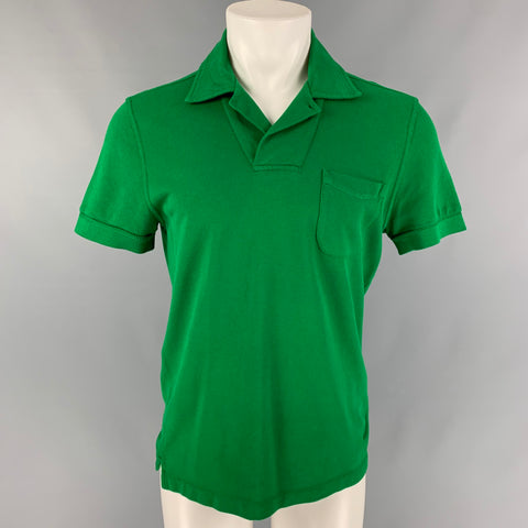 TOM FORD Size S Green Pique Buttoned Collar Polo