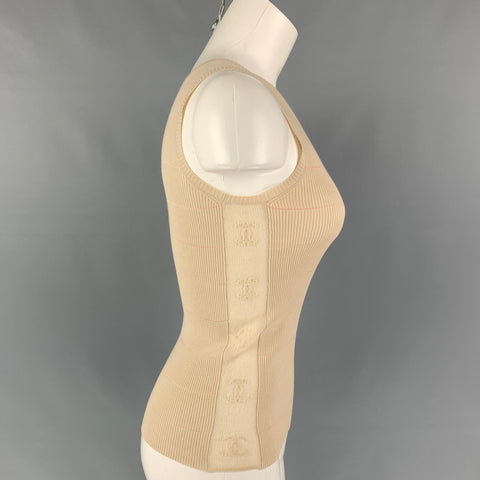 CHANEL R8241 04P Talla 6 Camiseta sin mangas acanalada de rayón de algodón beige