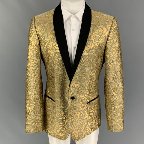 DOLCE & GABBANA SS 17 Size 42 Gold Jacquard Polyethylene Notch Lapel Sport Coat