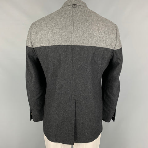 BLACK FLEECE Size 46 Charcoal & Grey Color Block Wool Sport Coat