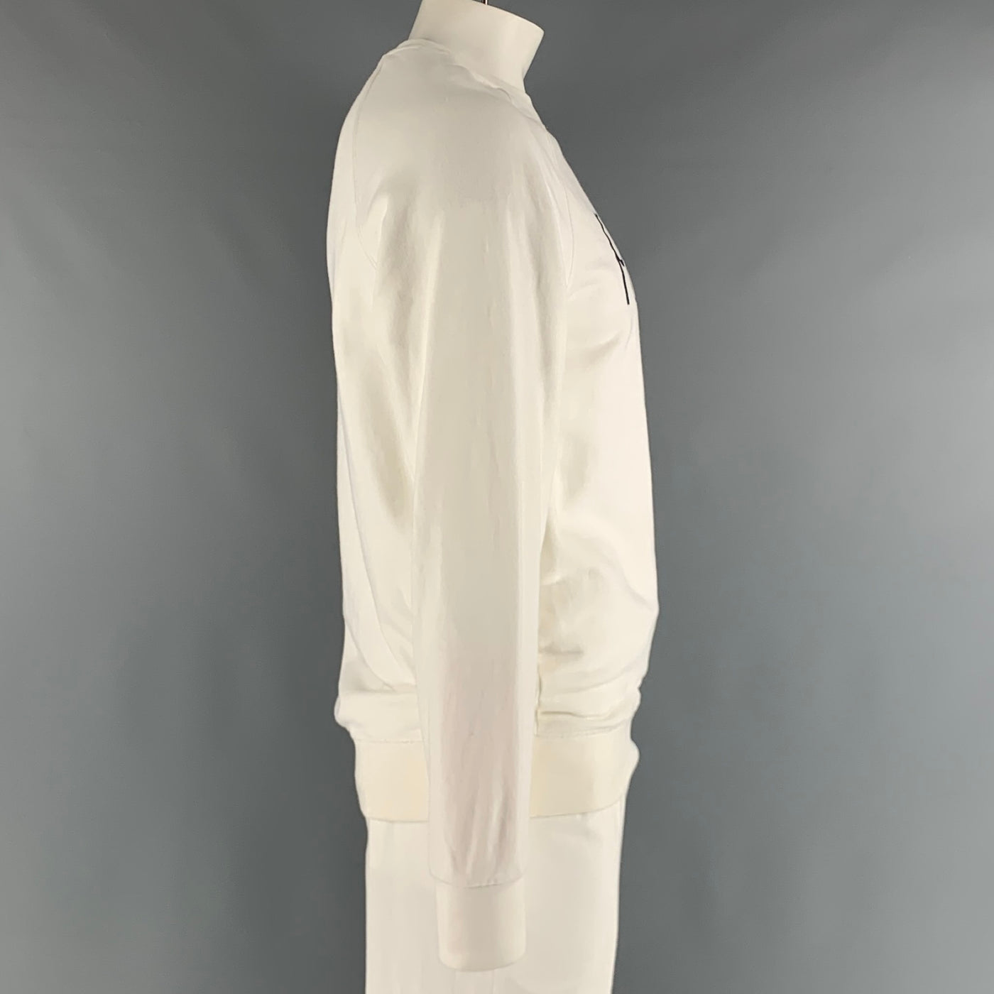 MAISON KITSUNE Size L White Navy Cotton Crew-Neck Sweatshirt