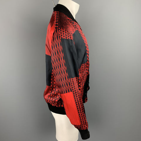 ROBERTO CAVALLI Pre-Fall 2018 Size 40 Black & Red Print Viscose Zip Up Jacket