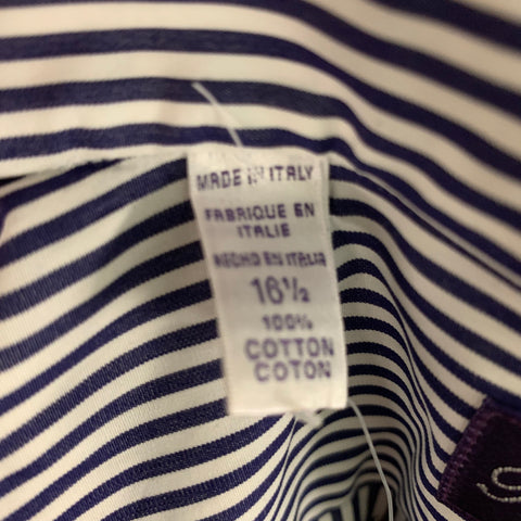 RALPH LAUREN Size XL White & Navy Stripe Cotton French Cuff Long Sleeve Shirt