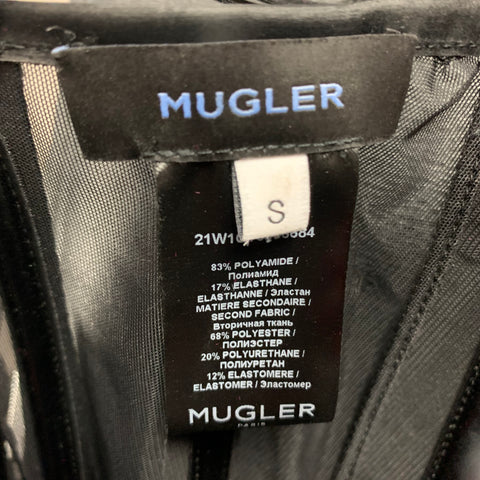 MUGLER Size S Black Polyamide High Tech Cut-Out Illusion Panel Corset Top