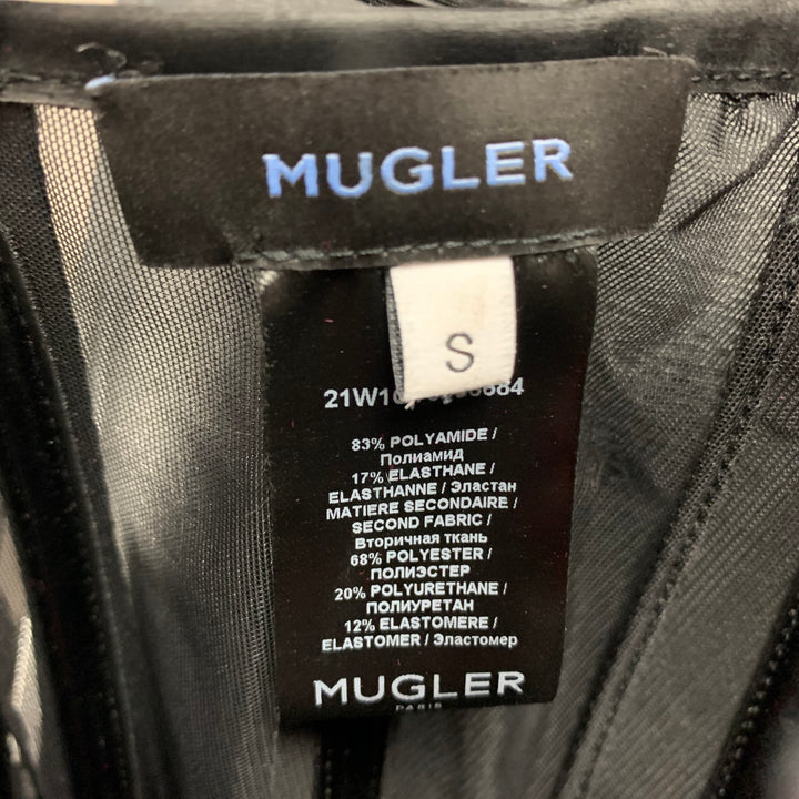 MUGLER Size S Black Polyamide High Tech Cut-Out Illusion Panel Corset Top