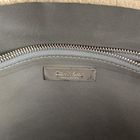 CALVIN KLEIN COLLECTION Beige Pebble Grain Leather Cross Body Handbag