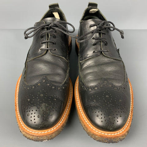 OFFICINE CREATIVE Size 11 Black Perforated Leather Wingtip Lace Up Shoes