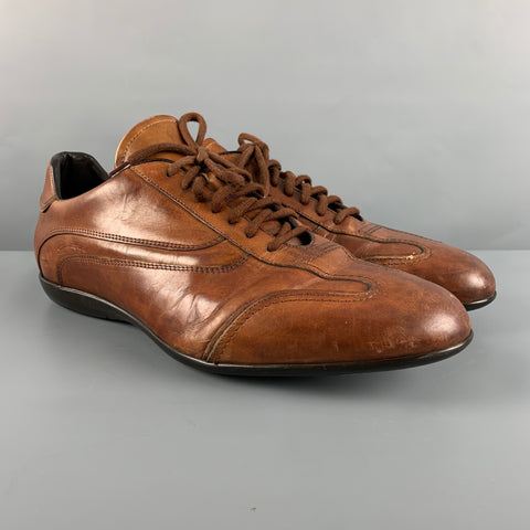 SANTONI Size 13 Brown Leather Low Top Sneakers