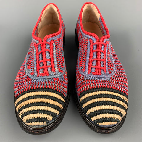 ROBERT CLERGERIE Talla 7.5 Mocasines de rafia tejidos a mano en rojo y azul