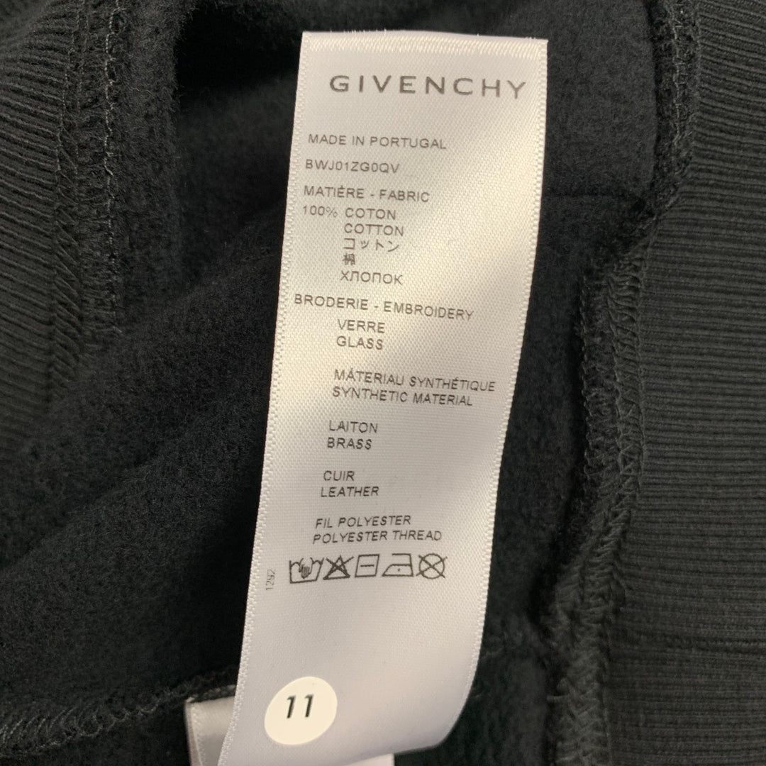 GIVENCHY SS 2021 Size XS Black Crystal Embellishment Cotton Oversized Hooded Pullover