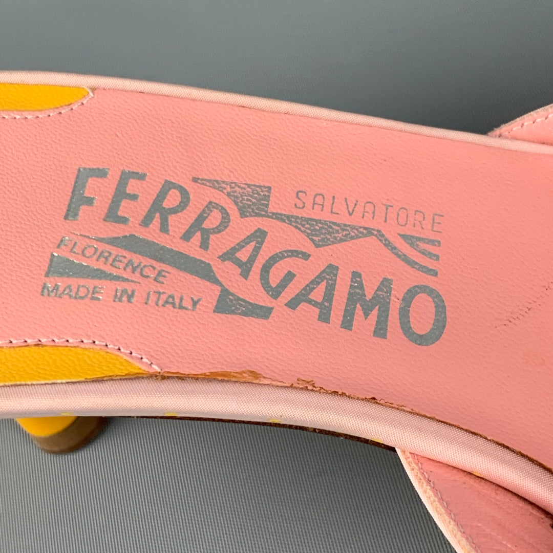 SALVATORE FERRAGAMO Size 9 Pink Leather Yellow Kitten Heel Sandals – Sui  Generis Designer Consignment